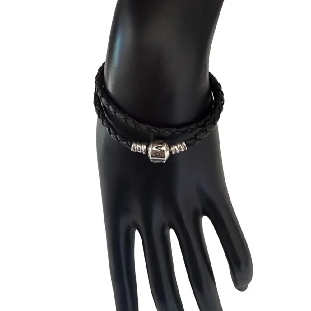 Pandora Moments Double Black  Leather and Silver Bracelet, 7